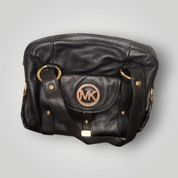 Michael Kors Fulton Leather pebbled black Satchel purse - Picture 1 of 16